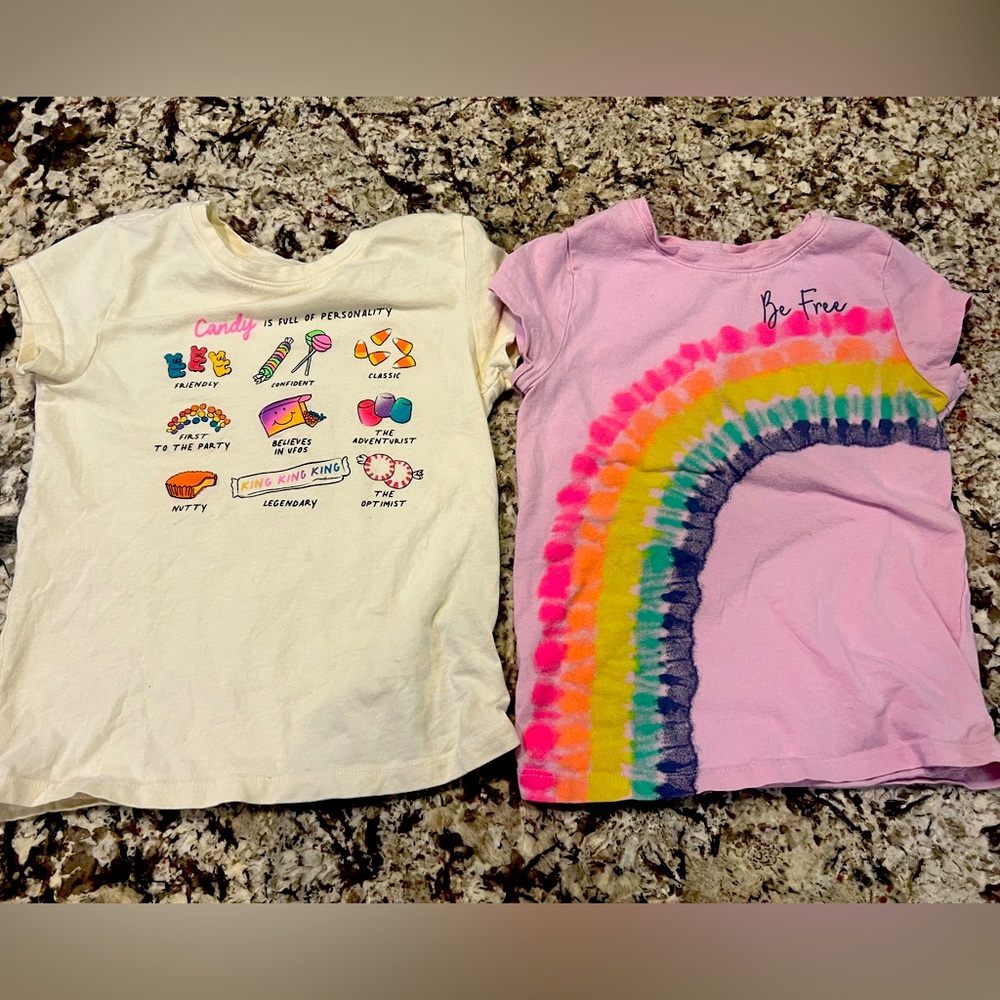 Lot of 2 GAP KIDS Short Sleeve Shirts Rainbow 🌈 & Candy 🍭 Size Small